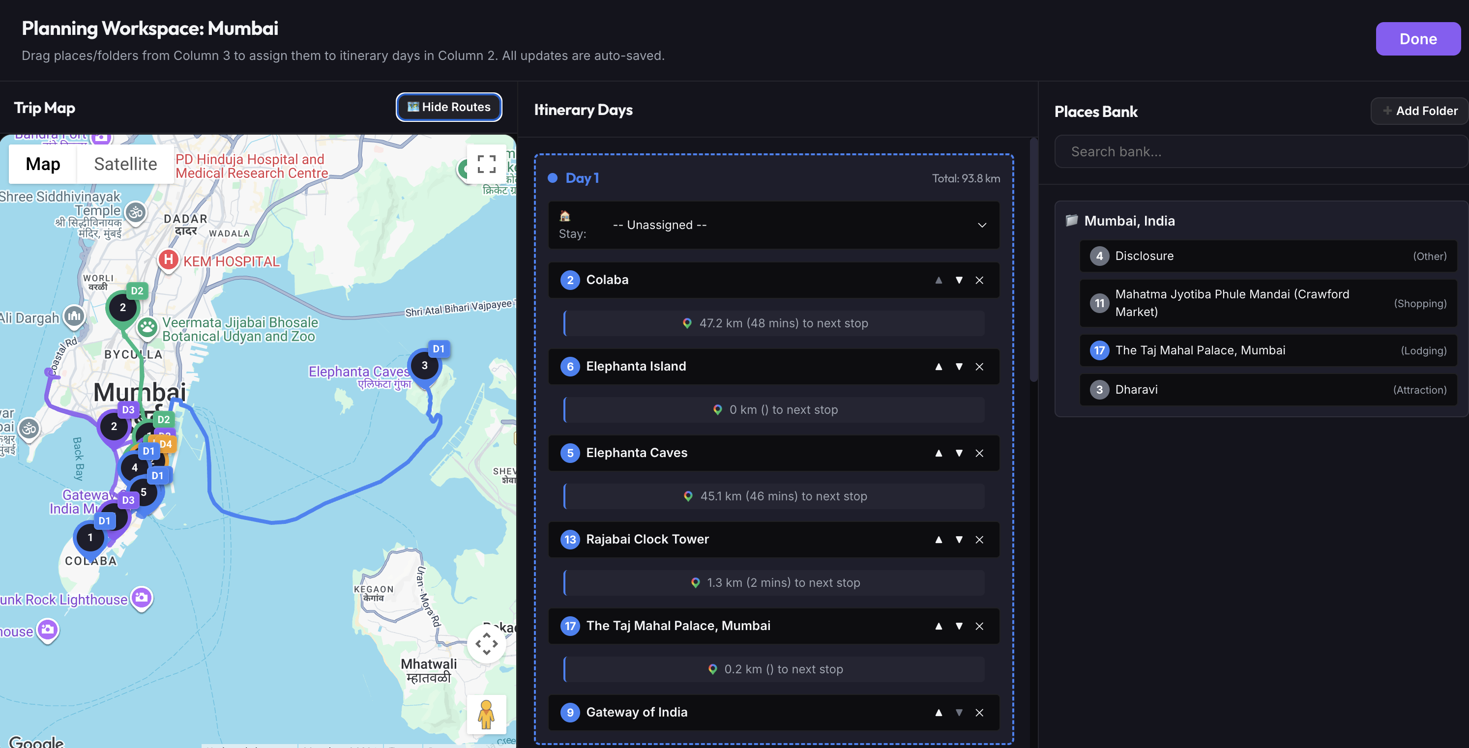 Interactive Map with Step-by-Step Numbered Routes