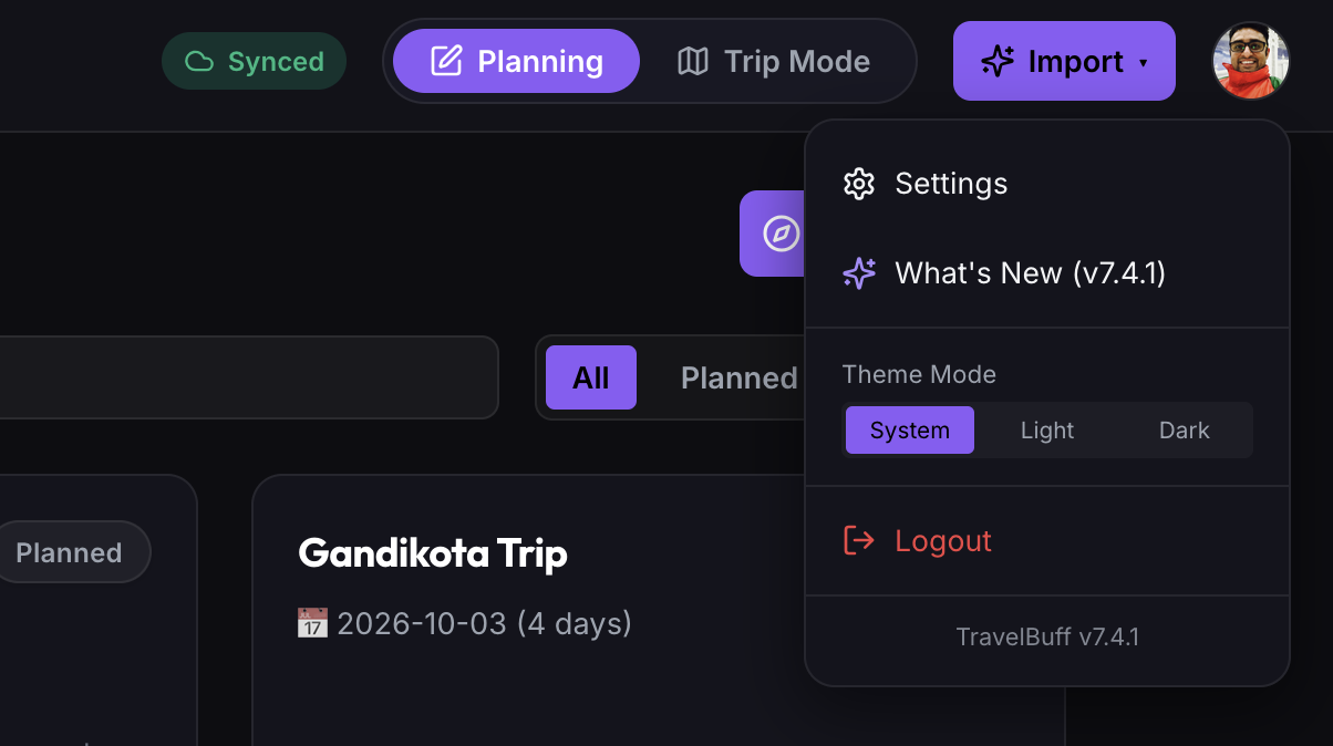 Profile Menu & v7.4.1 Release Navigation