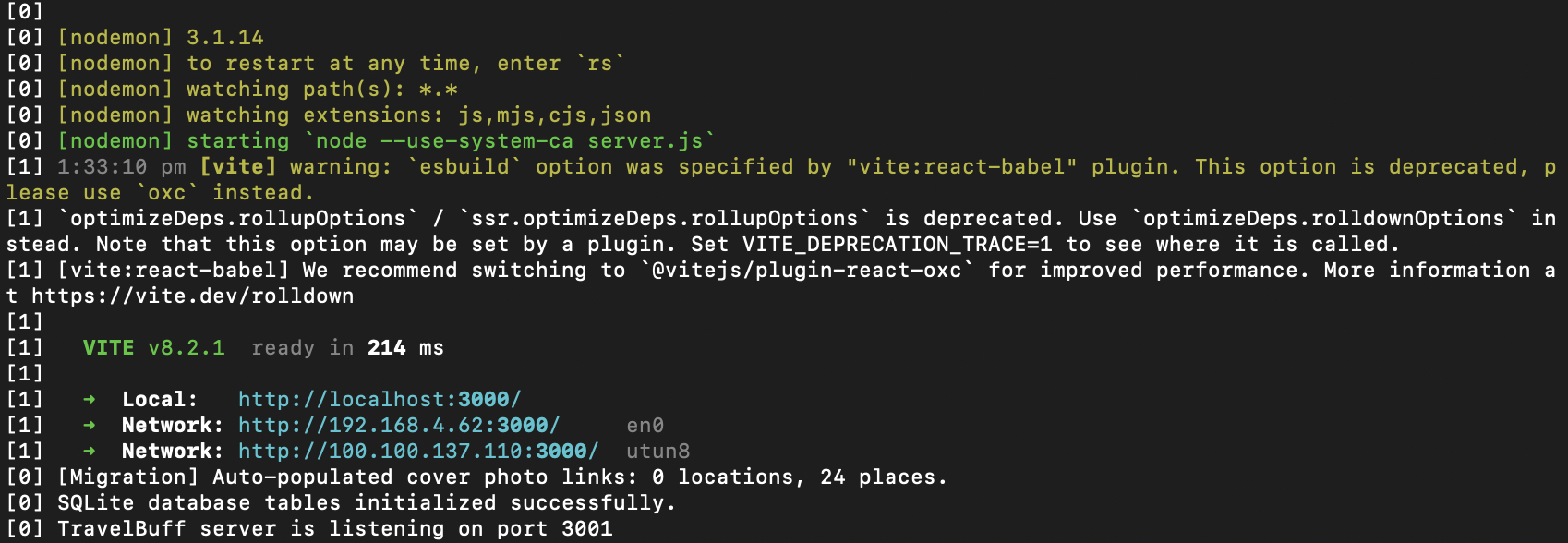Launching TravelBuff via npm run dev