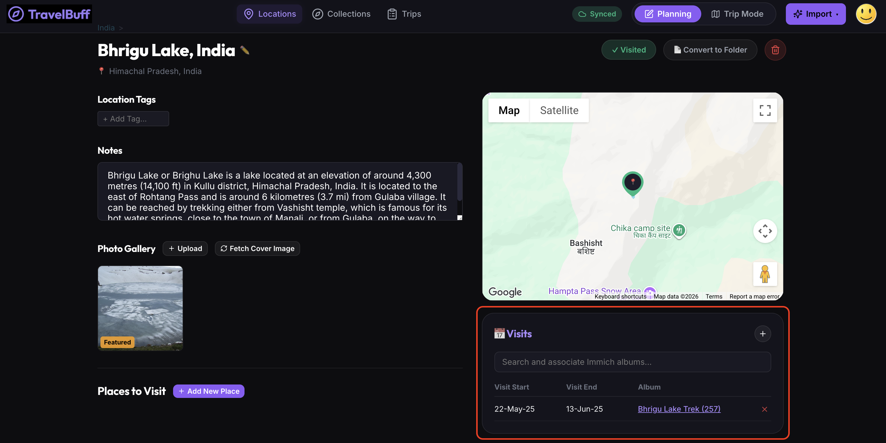 Immich Photo Server Album Linking & Visit Logs