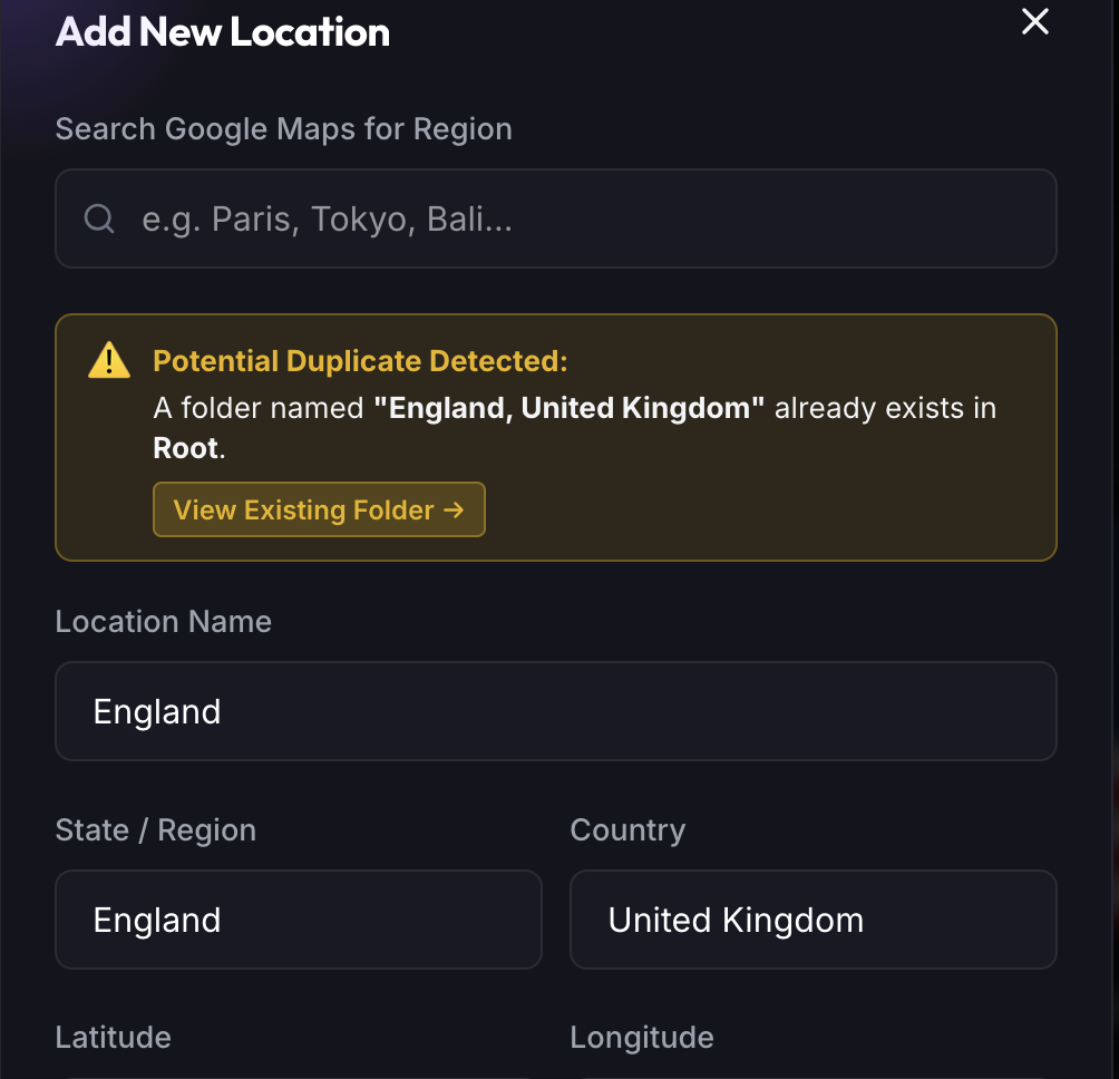Global Duplicate Prevention Warning Banner