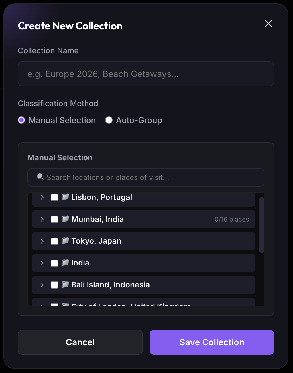 Manual Selection Tree Selector