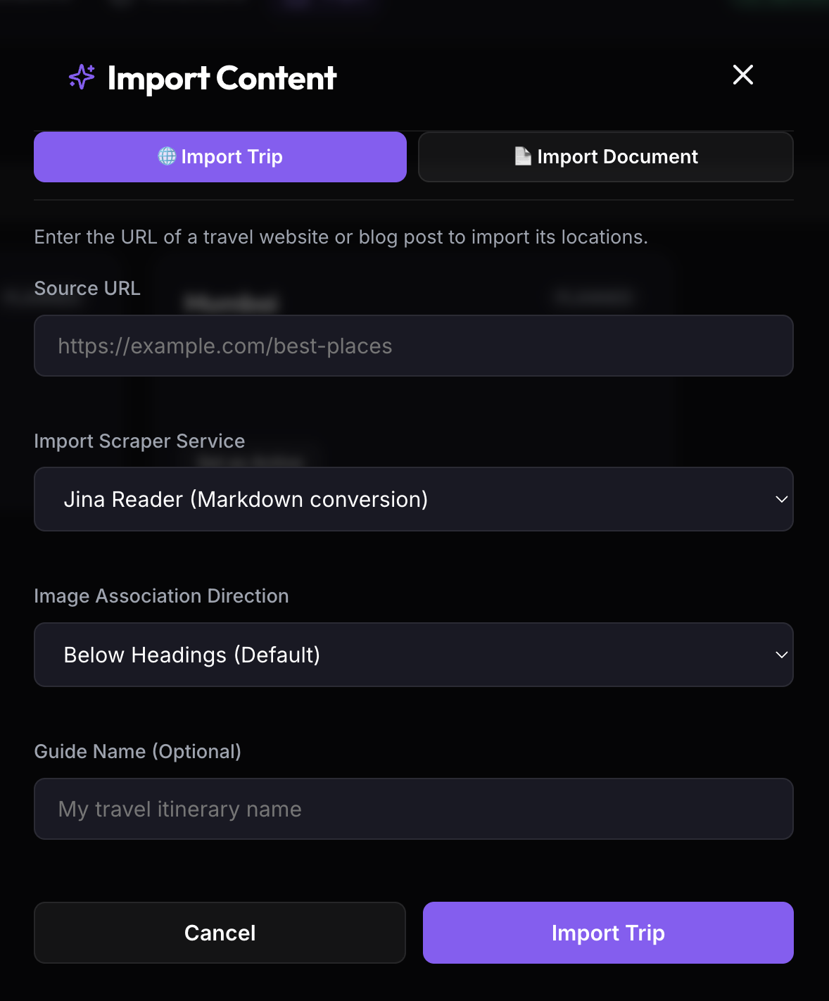 Import Content Modal (Web URL & File Upload)
