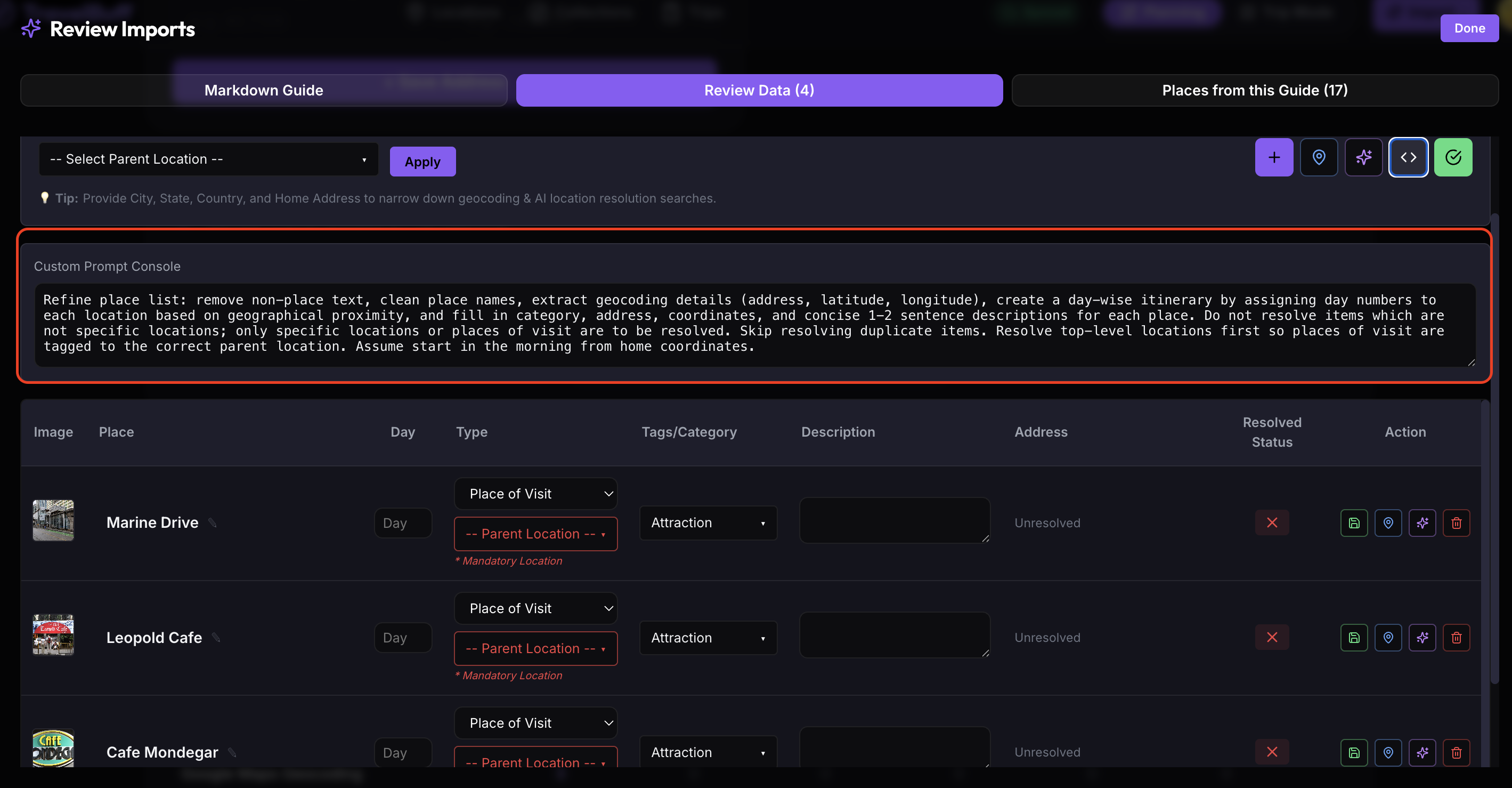 Custom AI Prompt Console Drawer