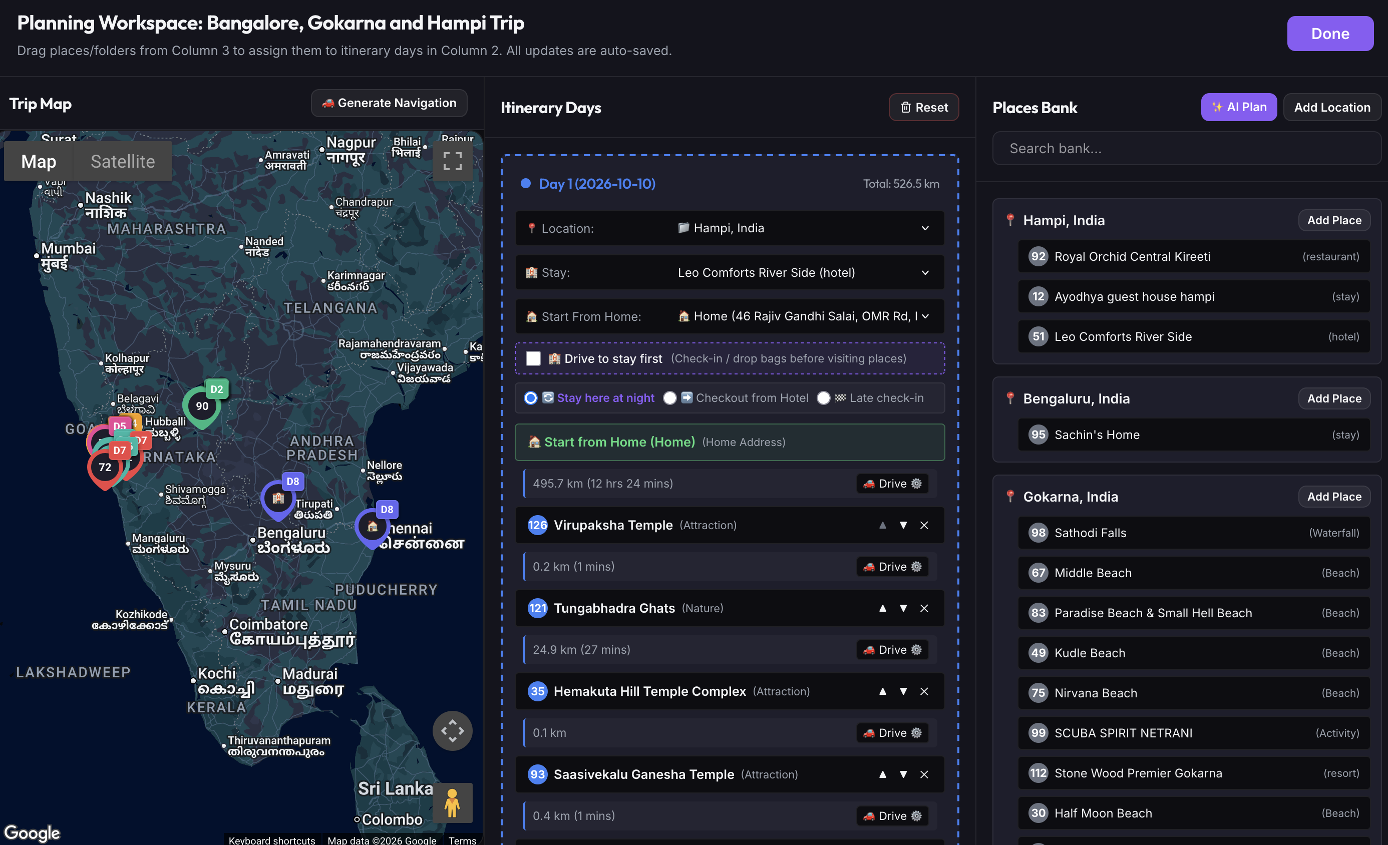 Interactive 3-Column Planning Workspace