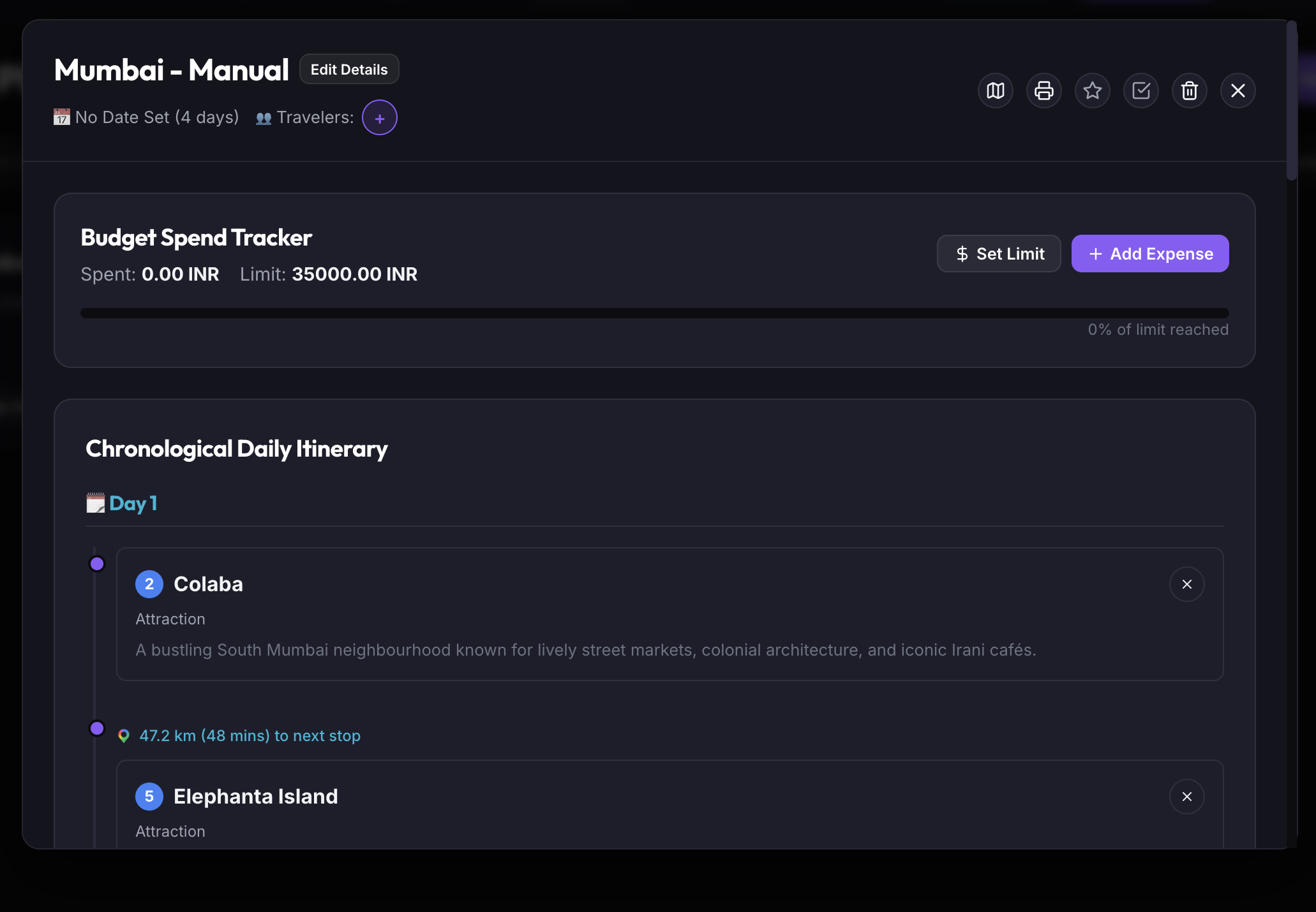 Workspace Sub-Tabs (Itinerary, Budget, Notes)