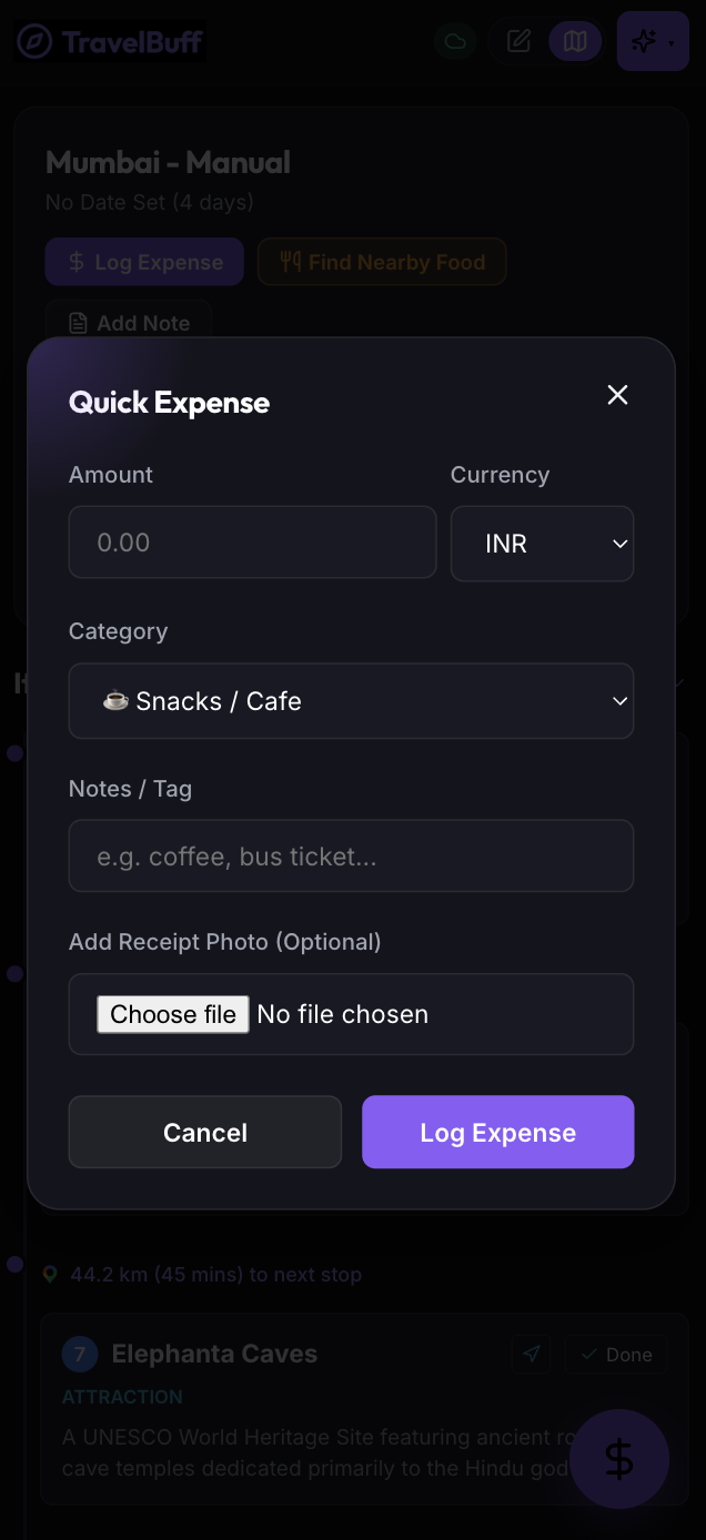 One-Tap Mobile Quick Expense Logger