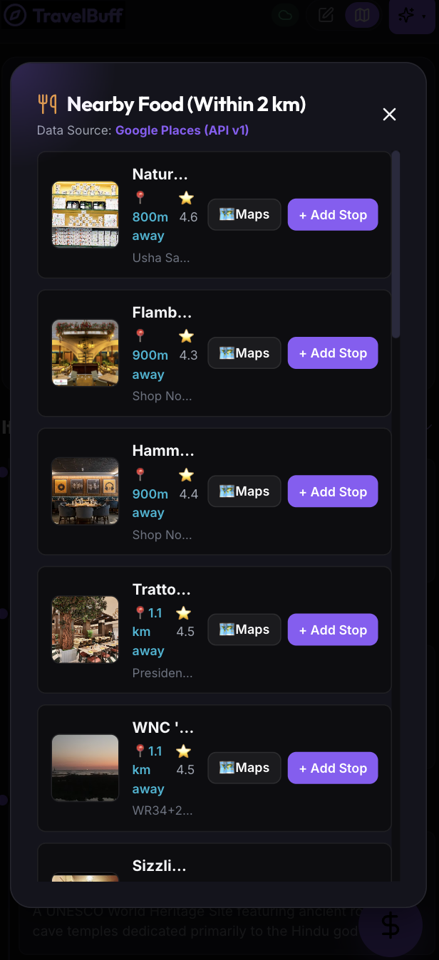 2 km Radius Nearby Food Finder & 1-Click Bookmark