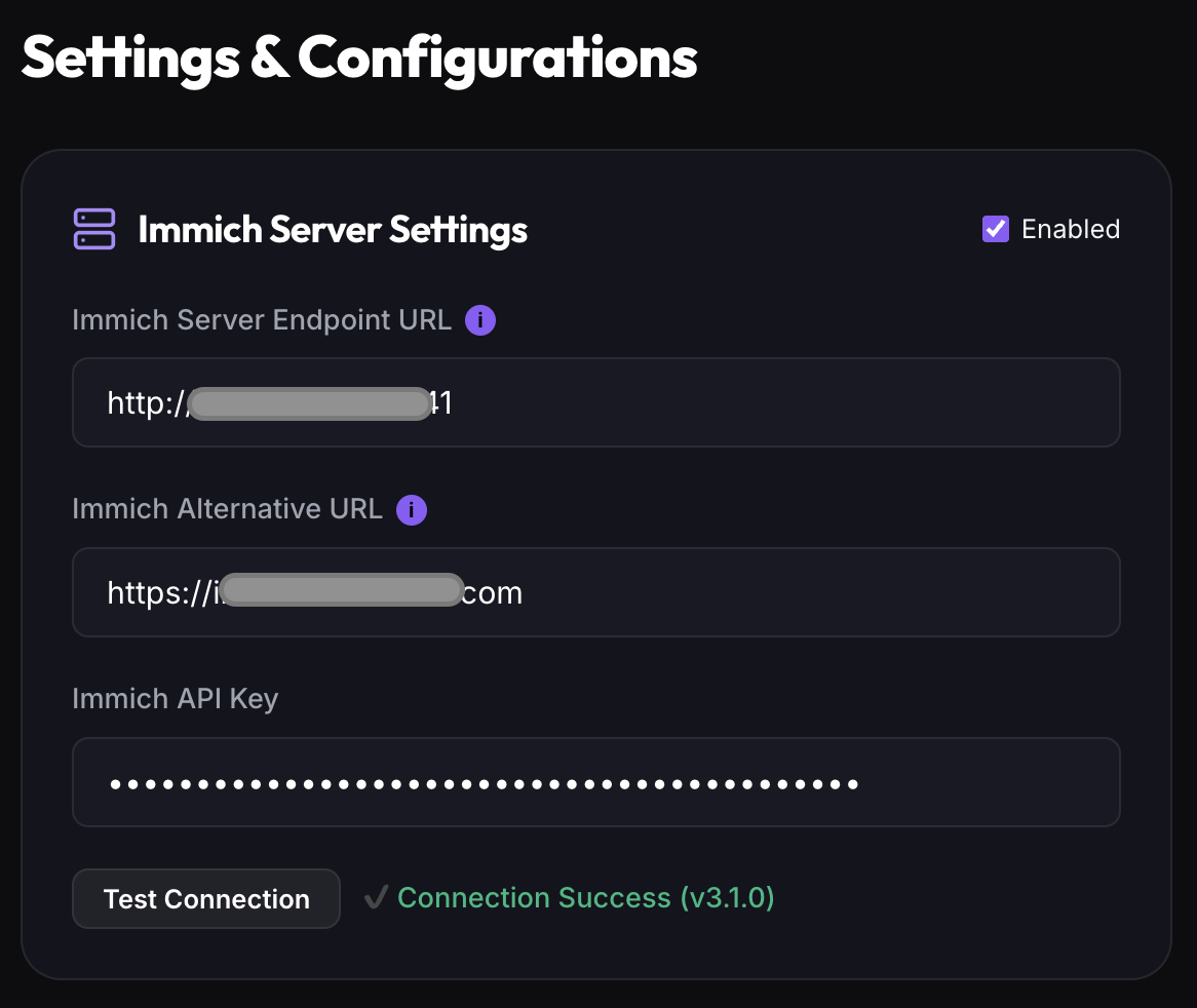 Immich Photo Server Configuration & Connection Tester